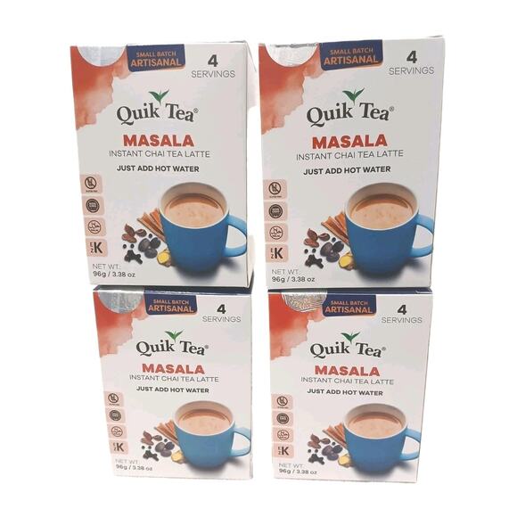 4 Boxes Instant Chai Tea Latte Indian Masala Instant Natural Spices QuikTea - Picture 1 of 7
